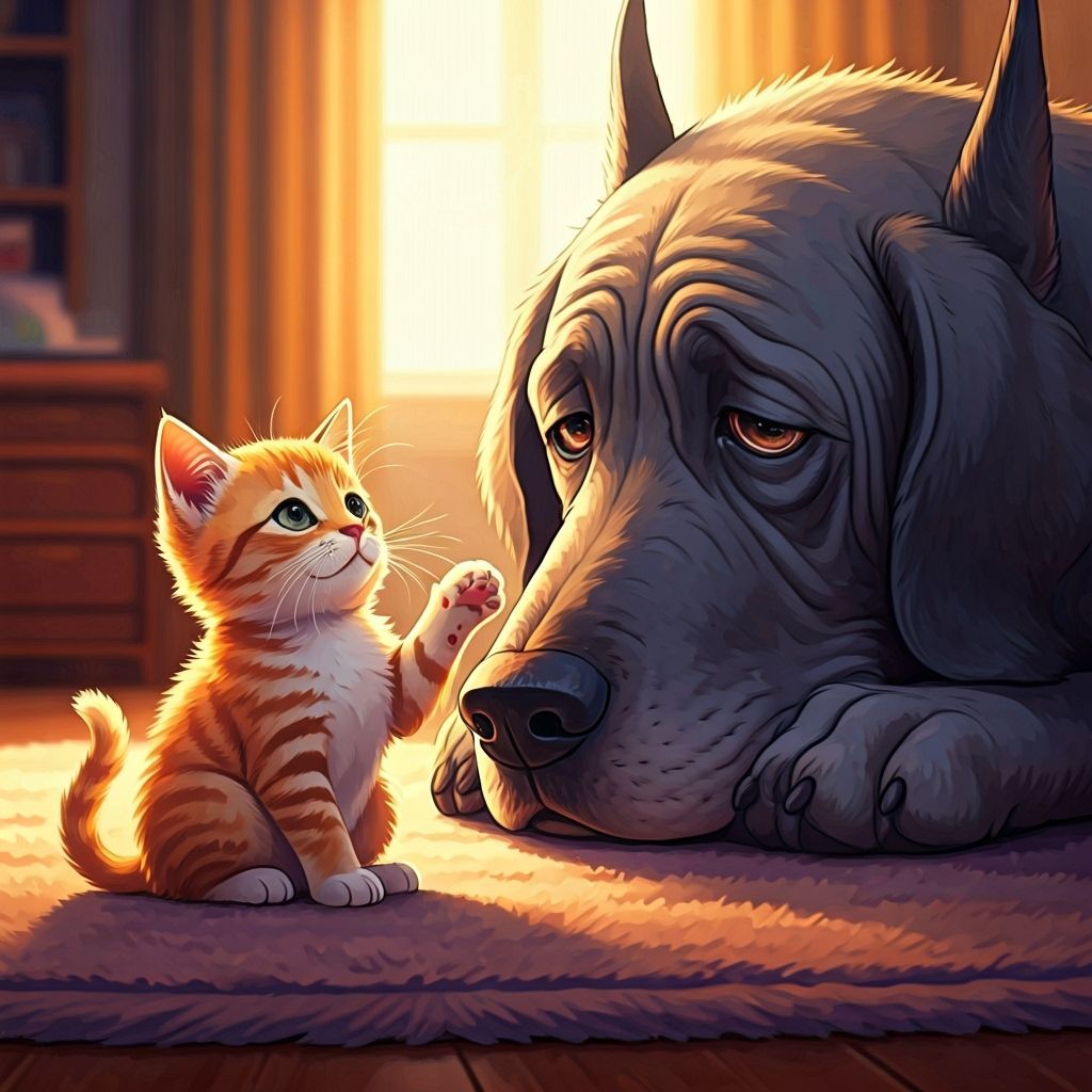 A Kitten Befriends a Gentle Great Dane