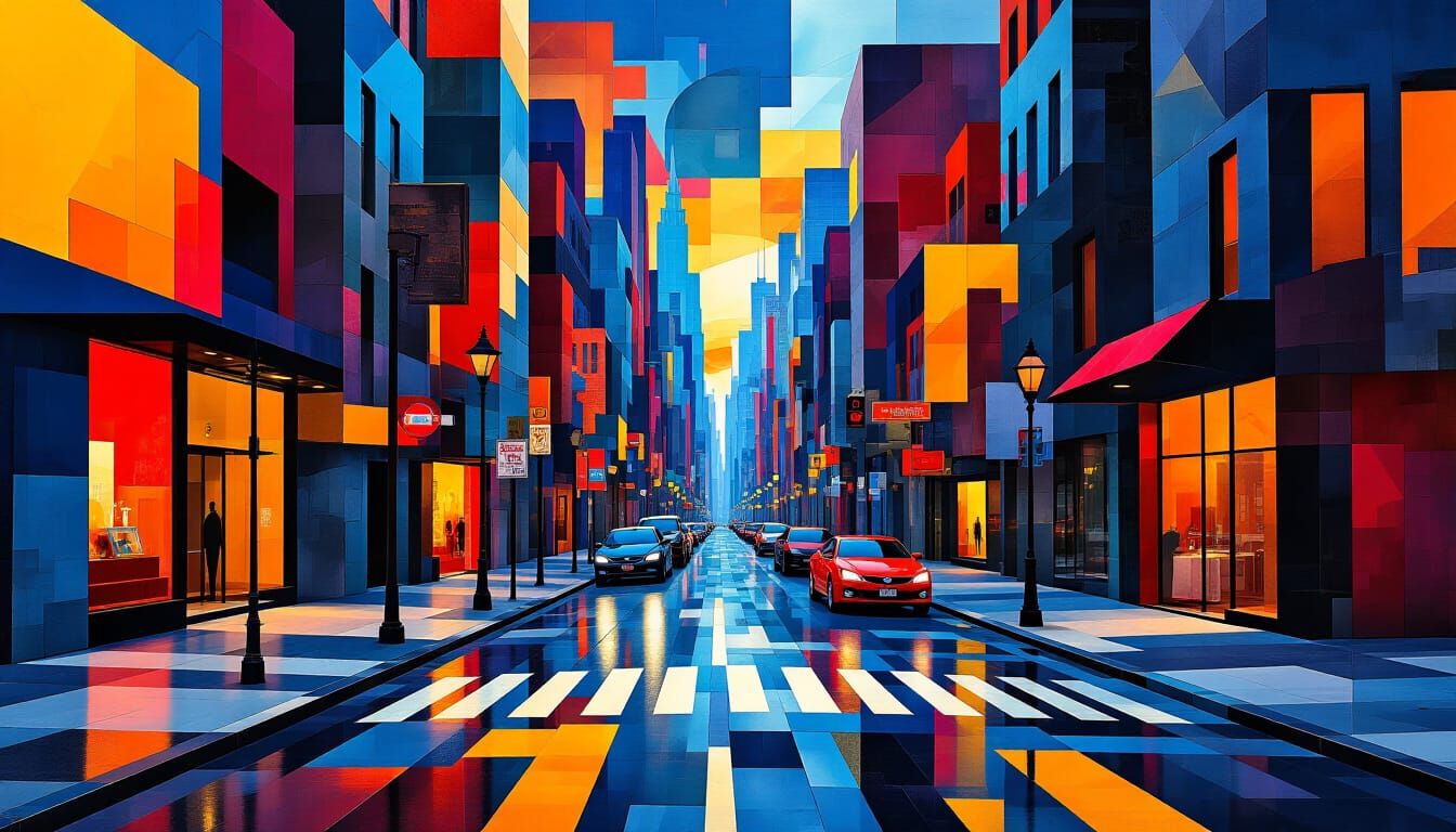 Abstract Cubist Collage of Urban Street Corners