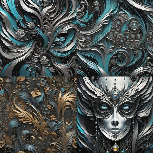 Abstract Face with Golden and Turquoise Swirls