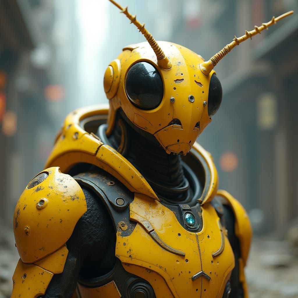 Sci-Fi Grasshopper Warrior in Spaceport