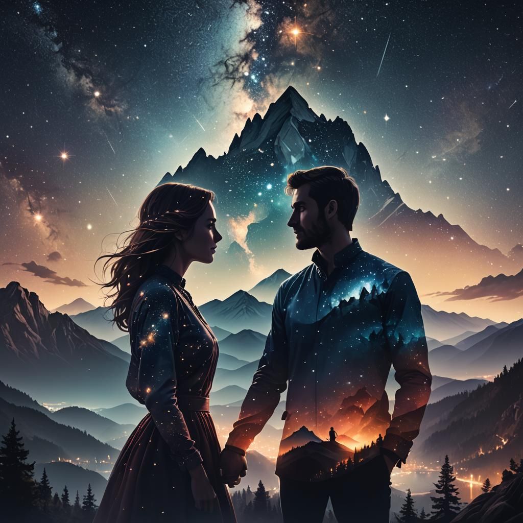 Starry Silhouette Double Exposure: Fantasy Art