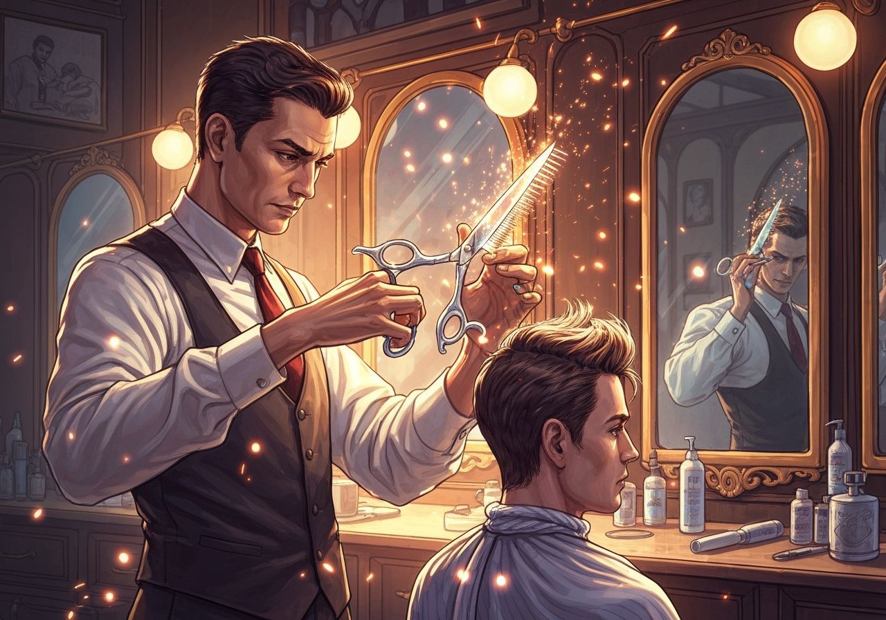 Magical Barber Shop with Glowing Scissors