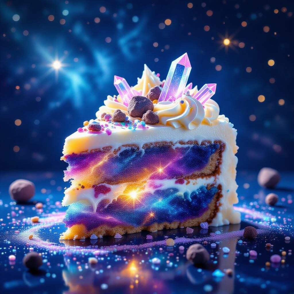 Cosmic Nebula Cake Slice with Aurora Frosting