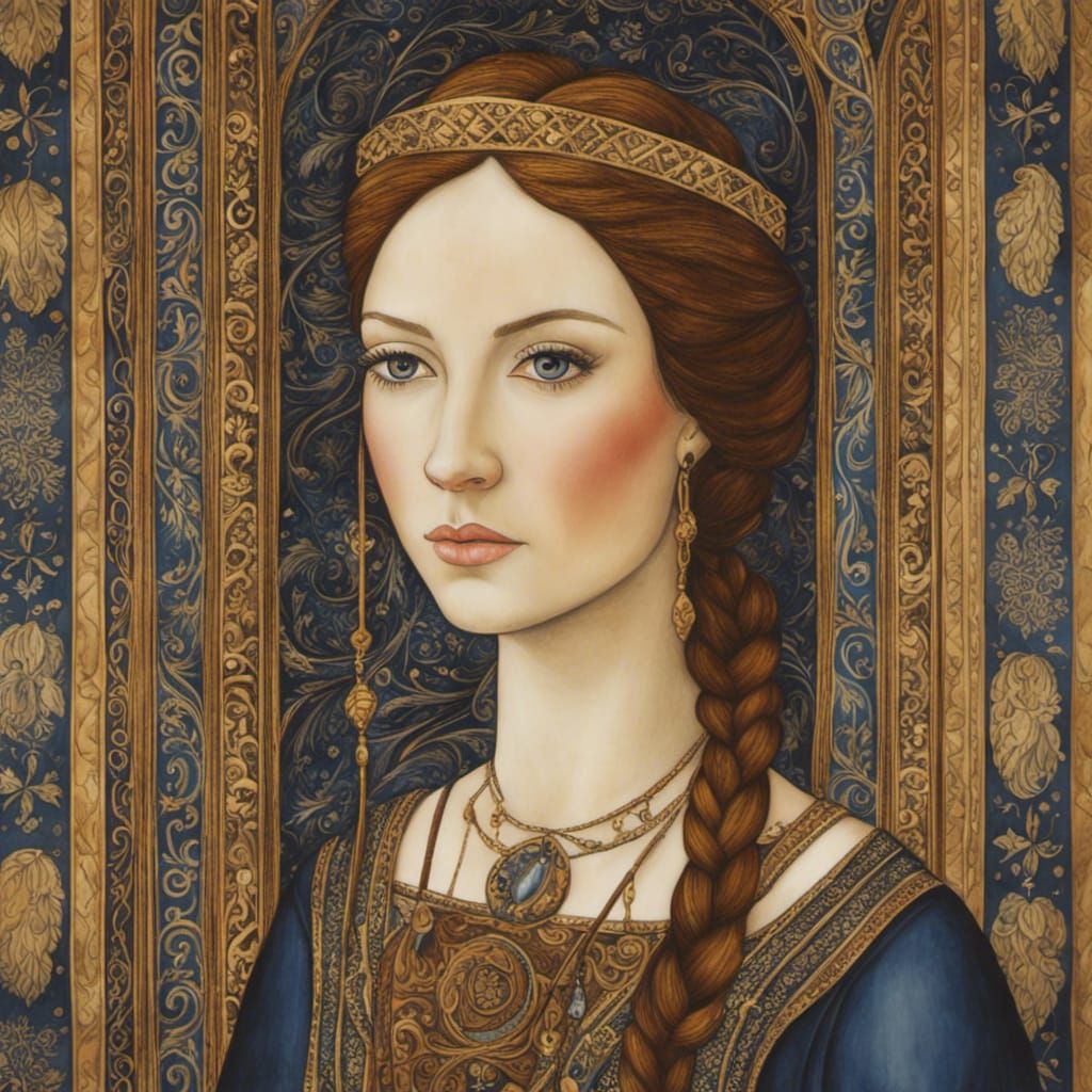 Medieval Princess Portrait in Art Brut Style