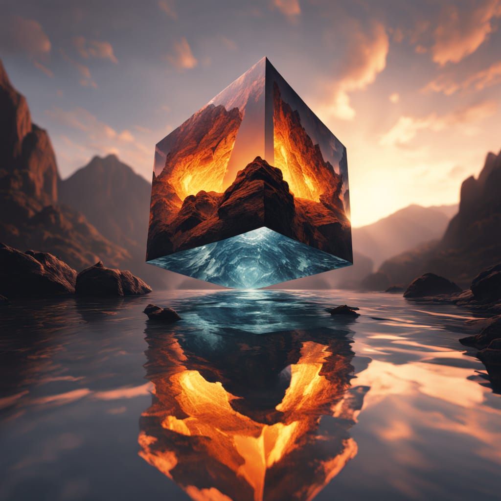 Transparent Cube Over Gorge in Golden Hour Light