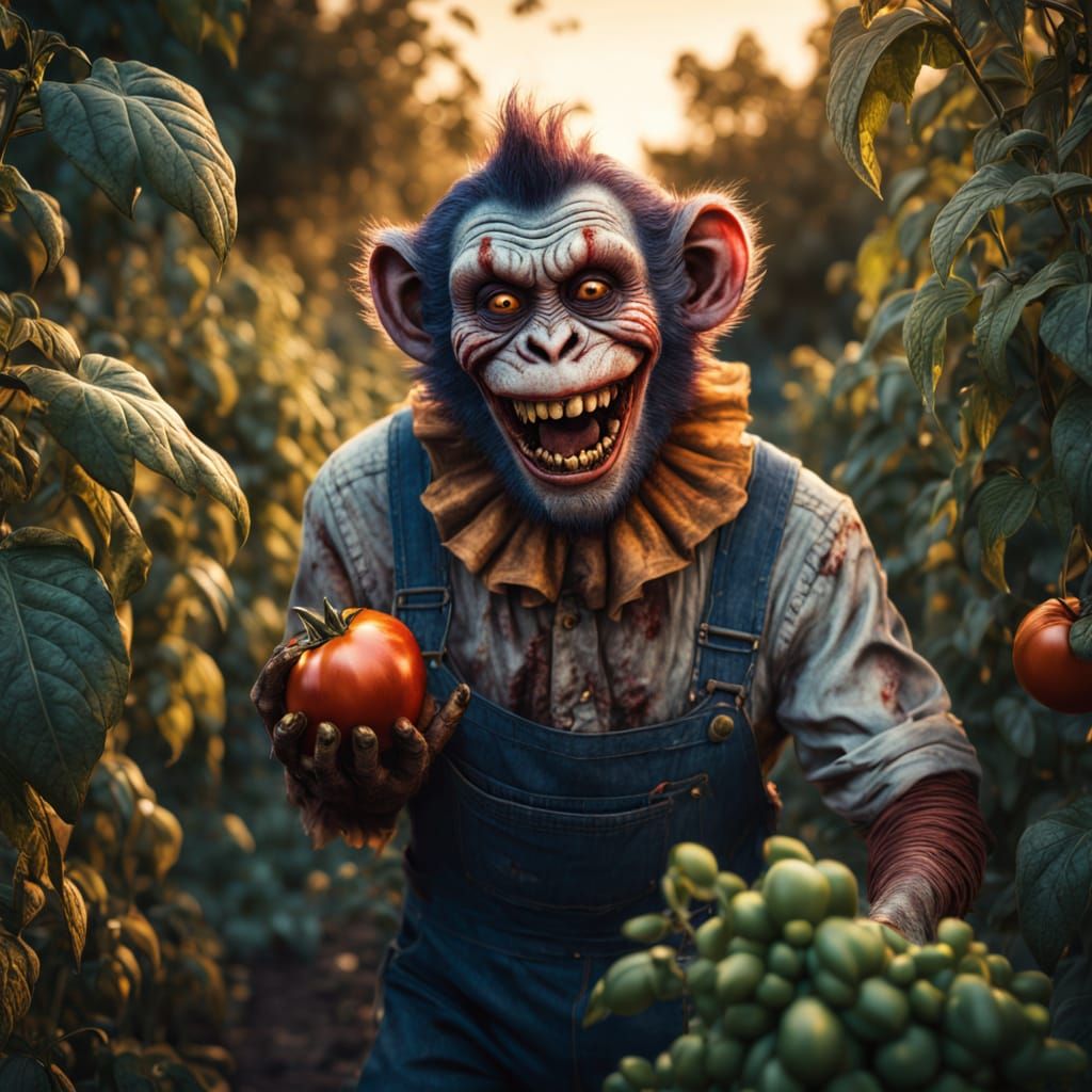Hyperrealistic Zombie Monkey Gardener in Cinematic Compositi...