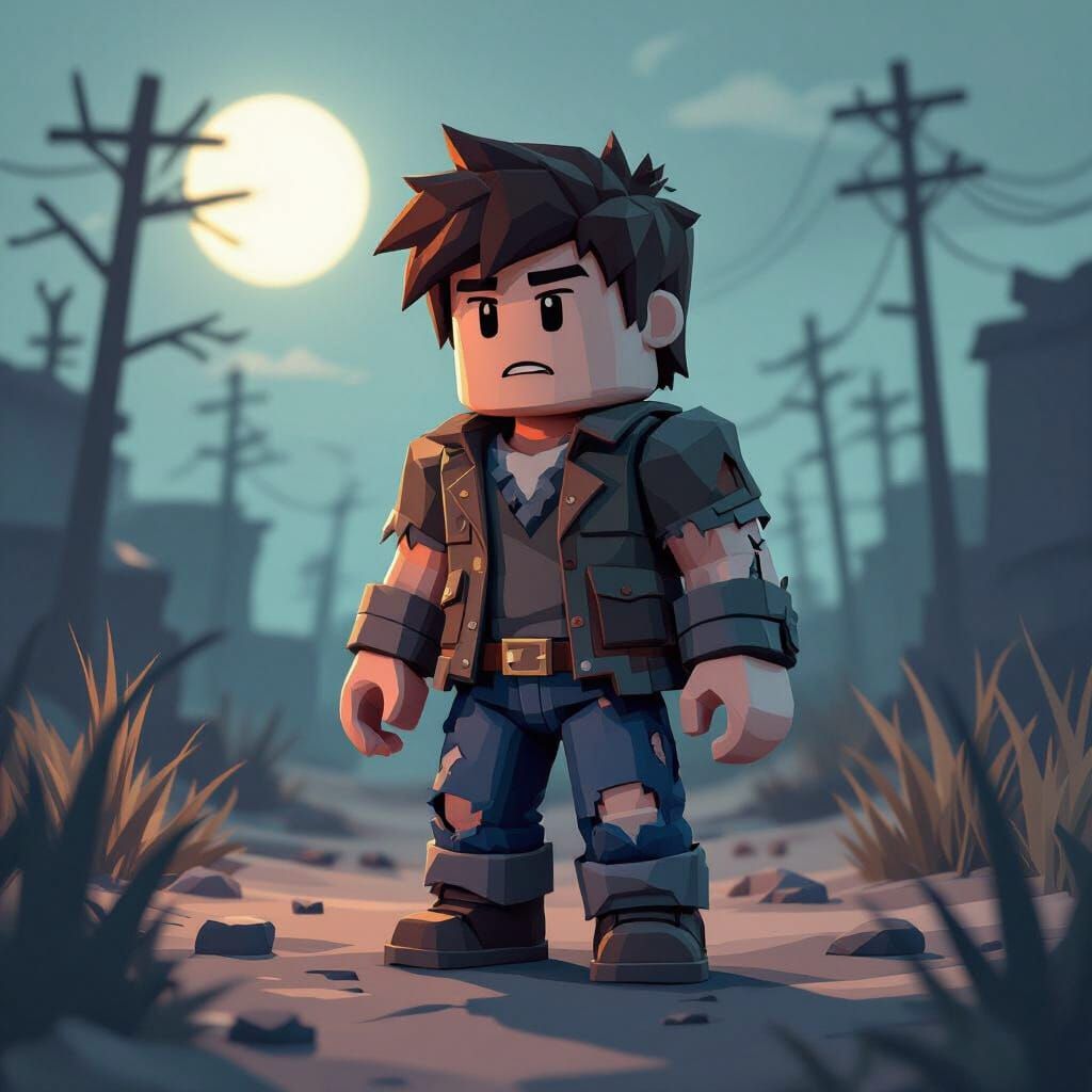Roblox Character in Desolate Wasteland, Cell-Shaded Style