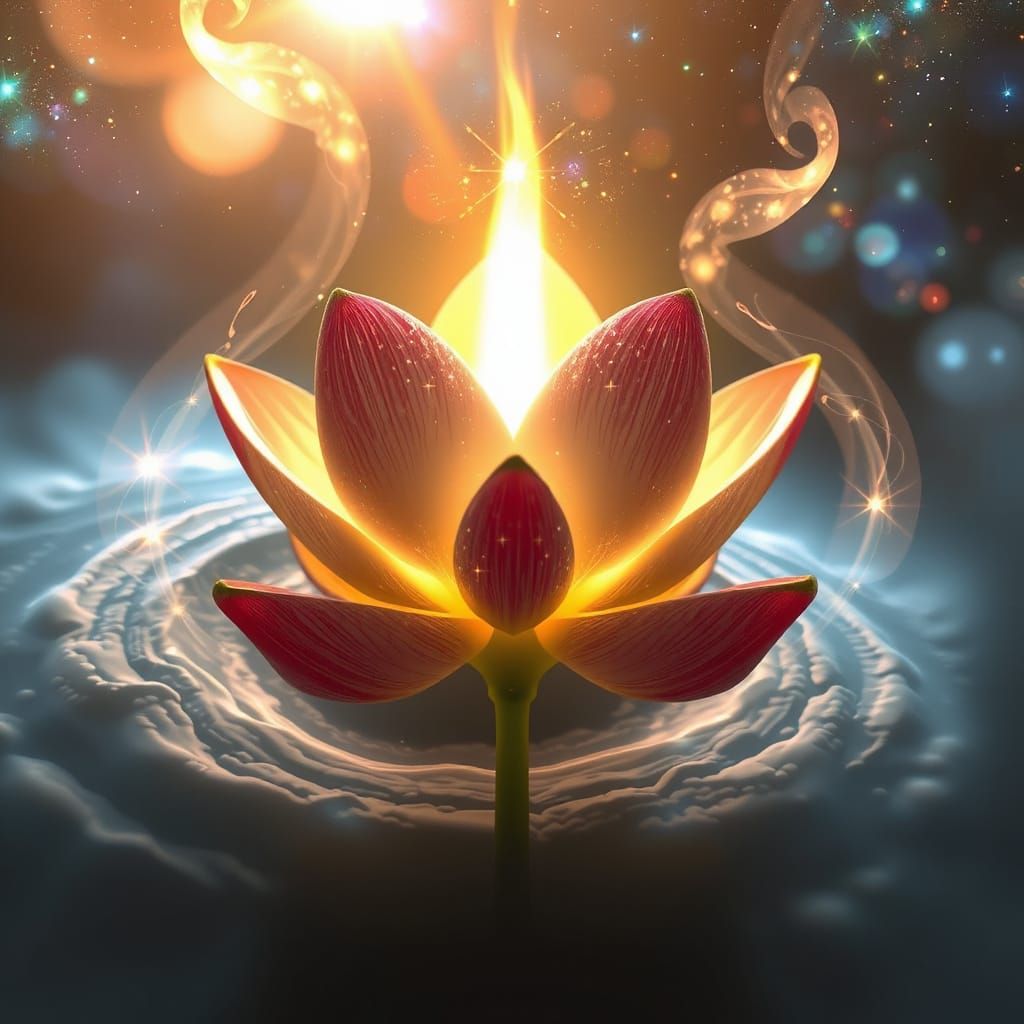 Celestial Lotus Flower Above Swirling Nebula