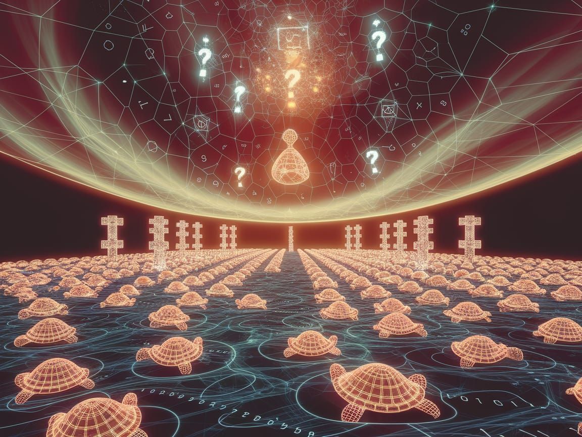 Crystalline Turtles Swim in Fractal Cathedral: Digital Art