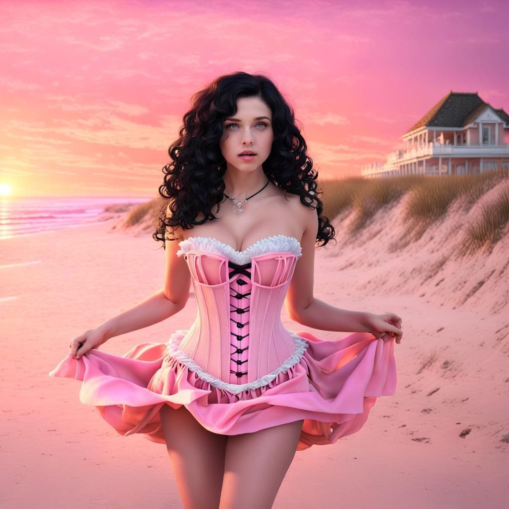 Summer Witch on Beach at Sunset: Fantasy Art