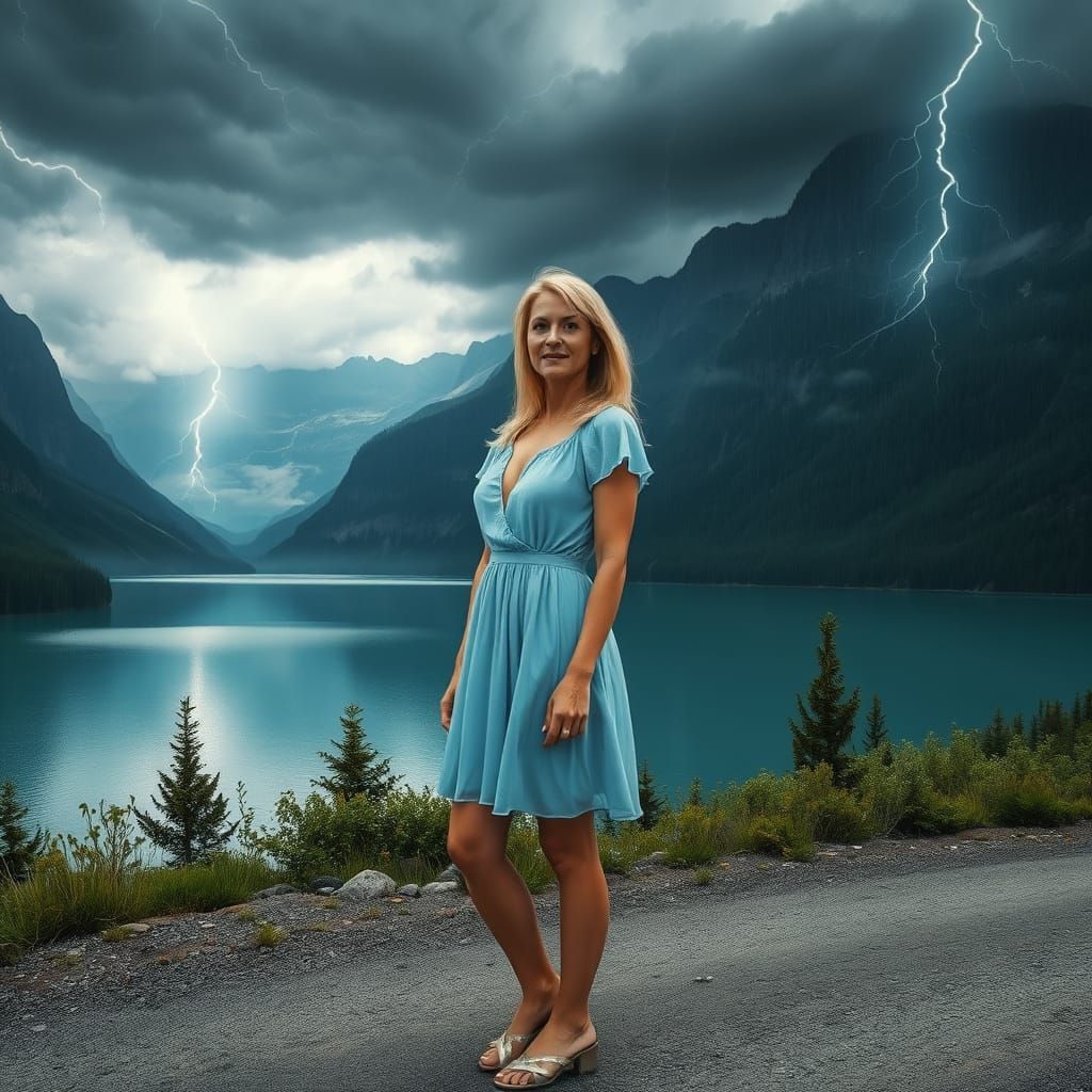 Stormy Lake Portrait in Art Nouveau Style