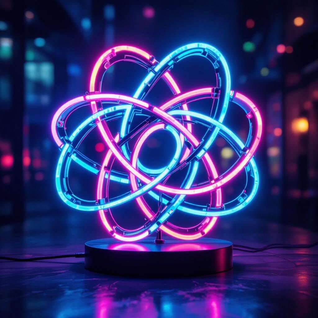 Vibrant Neon Sculpture in Moody Cinematic Lighting