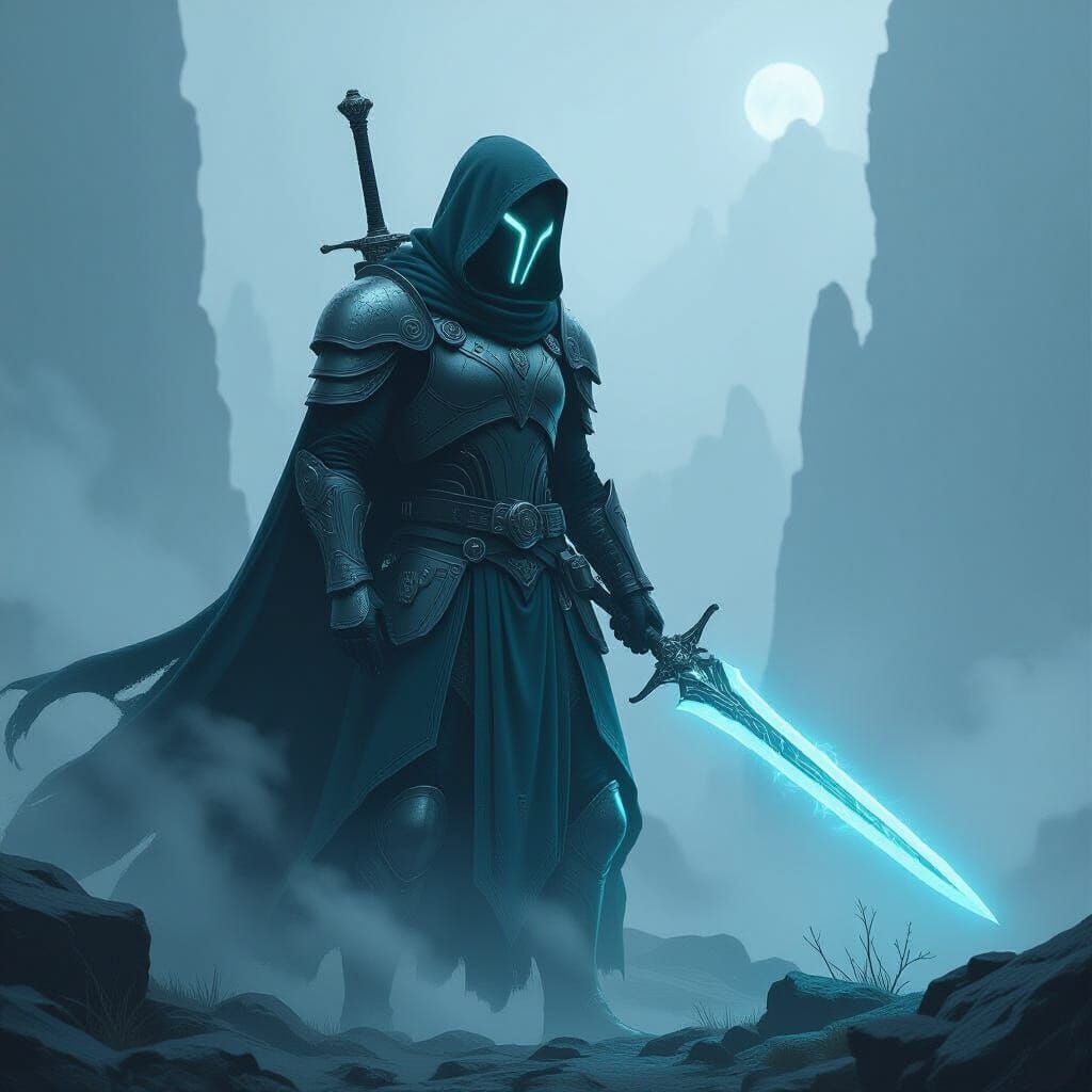 Mystical Spectral Warrior in Dystopian Armor