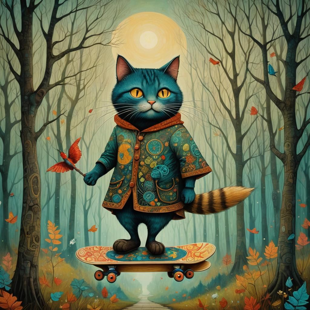 Dreamlike Woman-Cat in Art Brut Style