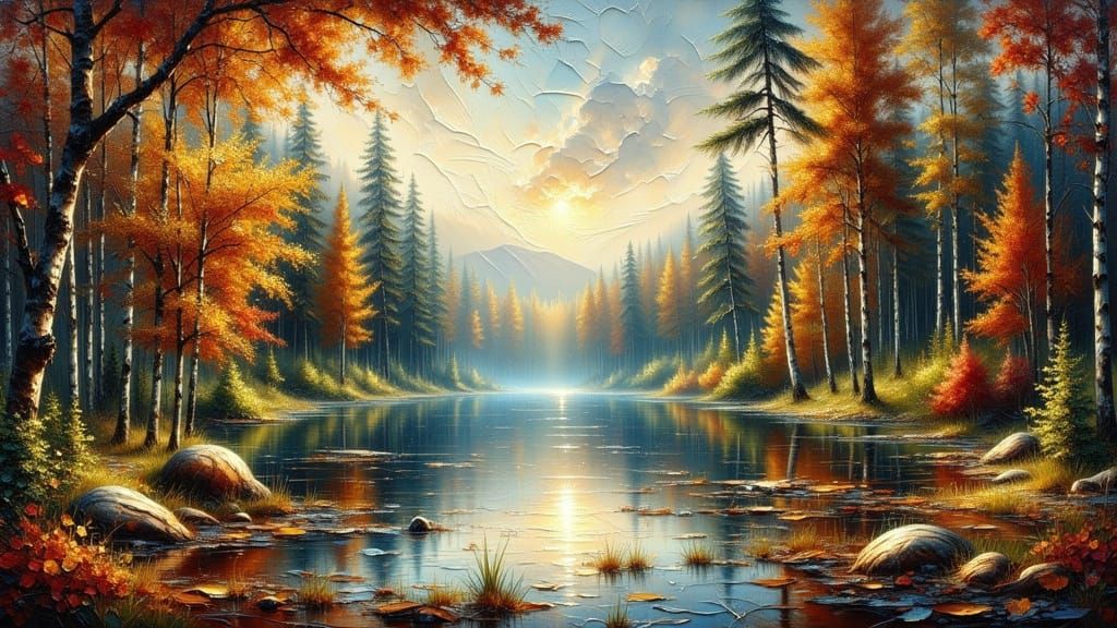 Autumn Forest Landscape with Impasto Texture