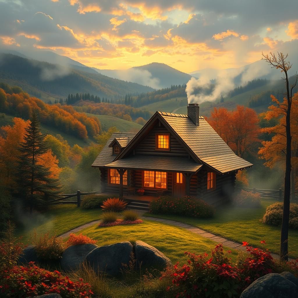 Vermont Log Cabin in Painterly Style
