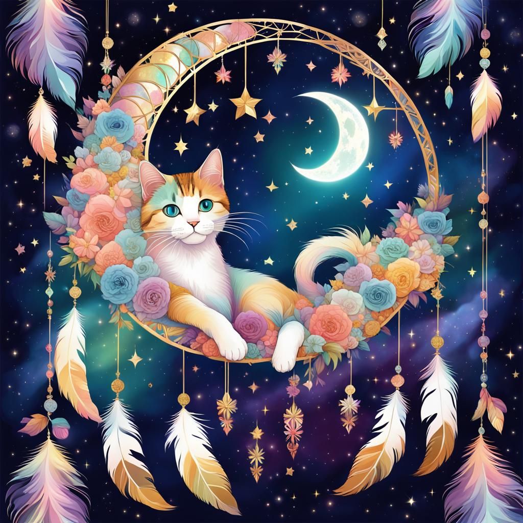 Dreamy Cat on Moon with Fractal Details