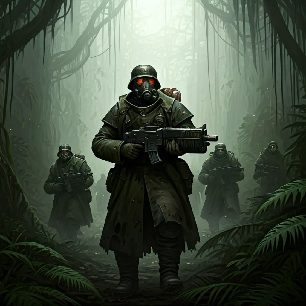 Astra Militarum Squad in Mist-Shrouded Jungle