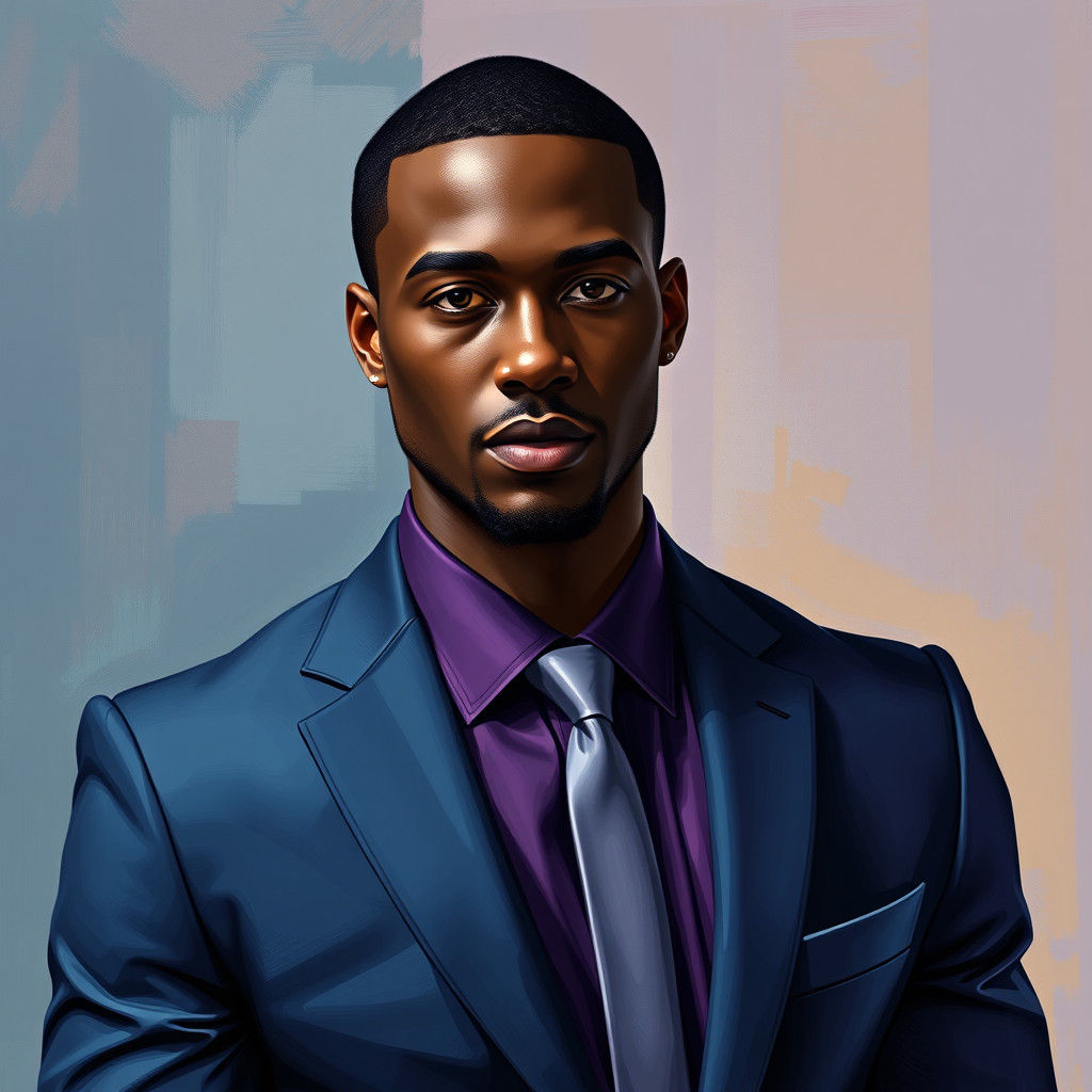 Sophisticated Man in Blue Suit, Expressive Art