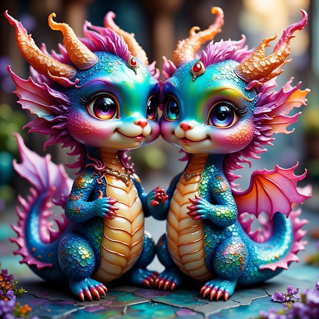 Iridescent Chinese Dragons: A Fantasy Ink Illustration