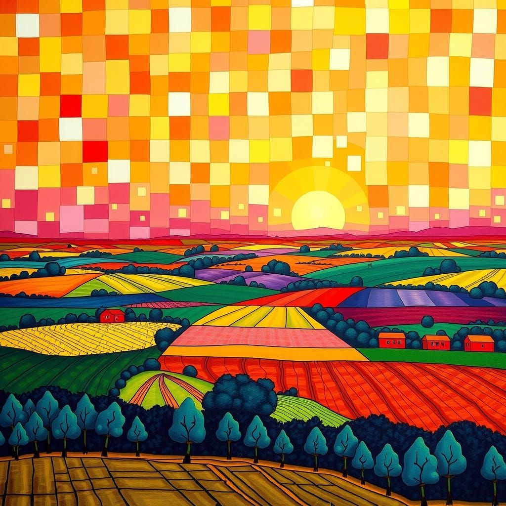 Vibrant Geometric Landscape in Kaleidoscope Colors