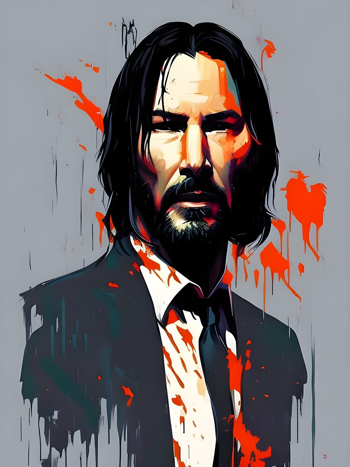 John Wick Portrait in Textured Speedpaint Style