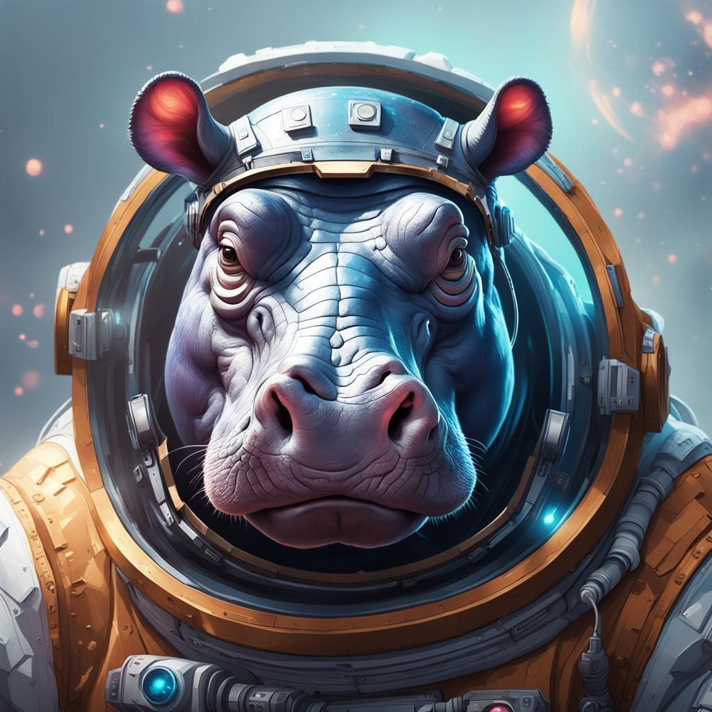 Hippo in Spacesuit: Hyperdetailed Digital Portrait
