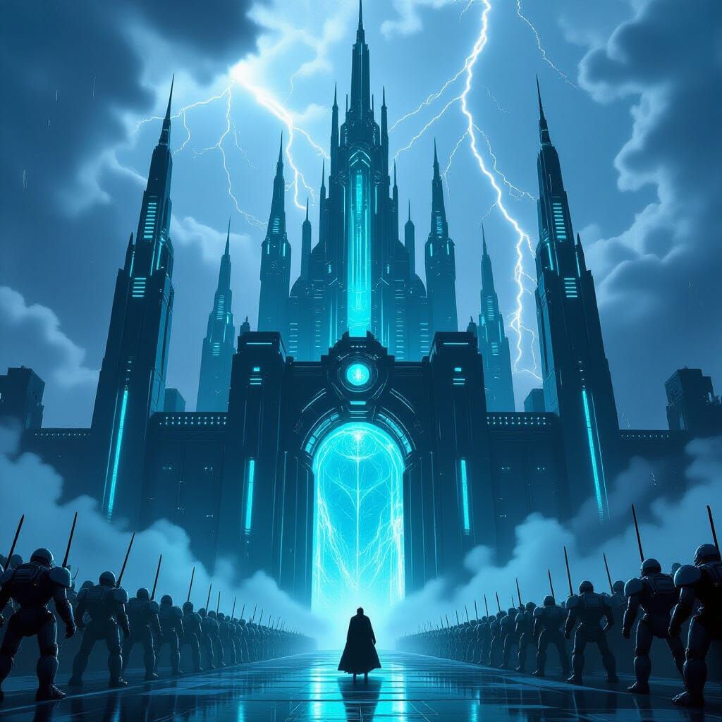 Futuristic Castle Under Siege by Alien Robots