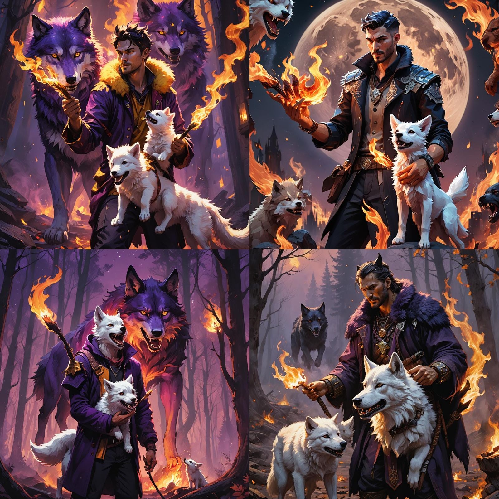 Wolf Man with Puppy: Dark Fantasy Art