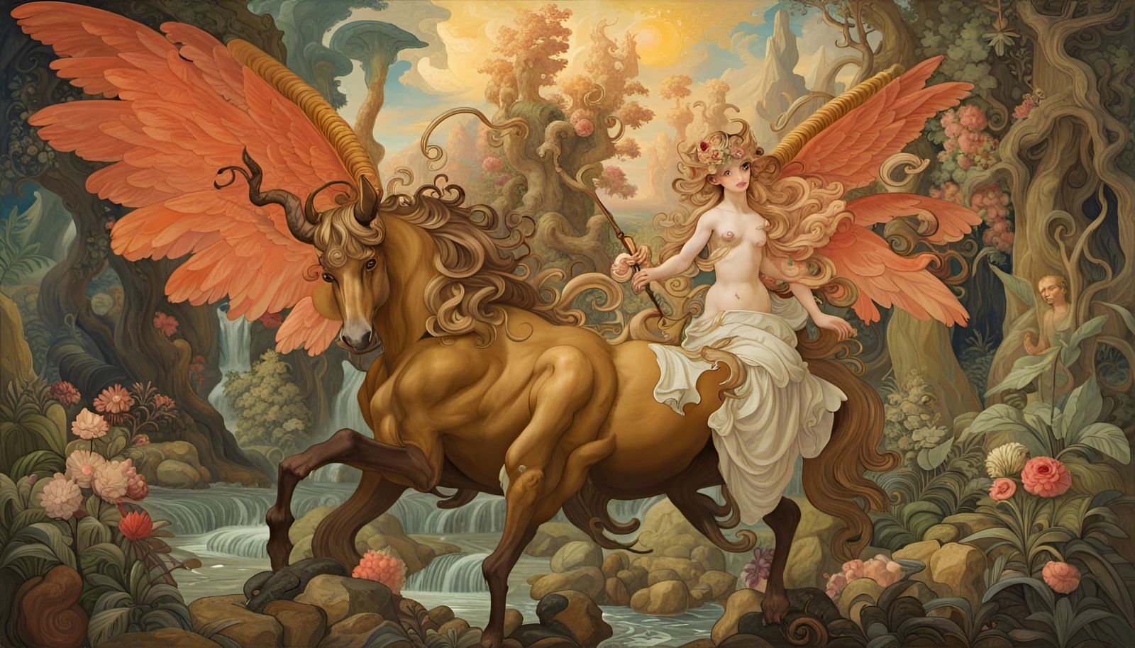 Winged Centaur in Wonderland: Baroque Art Nouveau Style