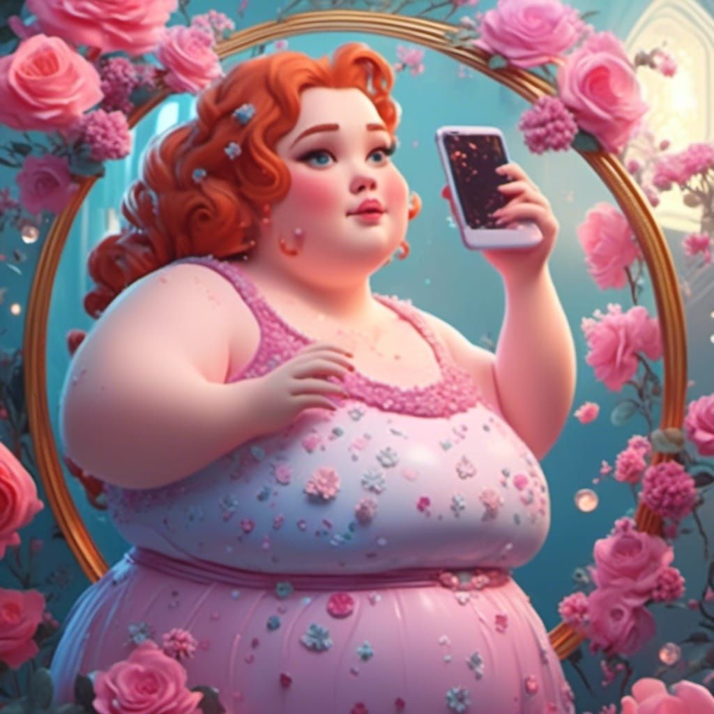 Plus-Size Woman Admiring Herself in Mirror