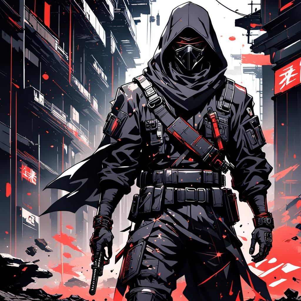Anime Ninja Gunslinger in Darkwear Techwear Style