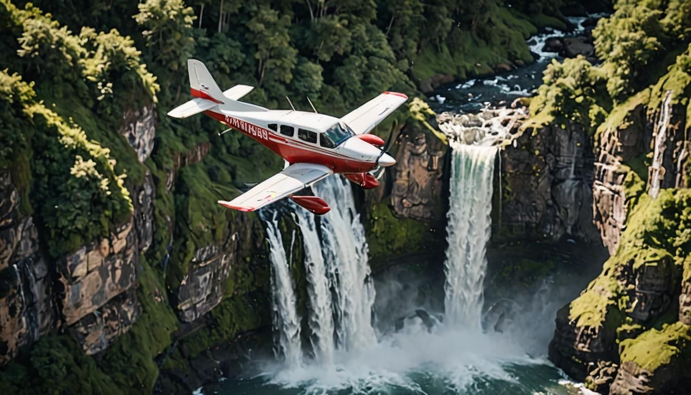 Airplane Soaring Near Waterfall: Professional Photography