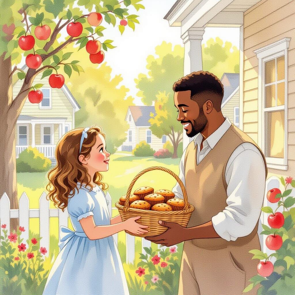 Heartwarming Watercolor of Amara Sharing Muffins