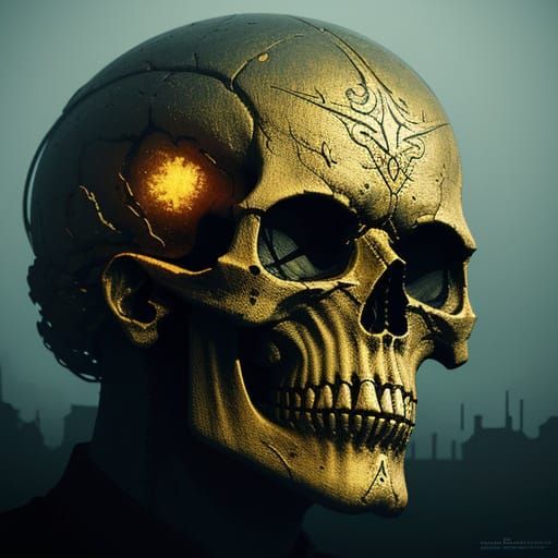 Vibrant Hyperrealistic Skull in Surreal Dreamscape