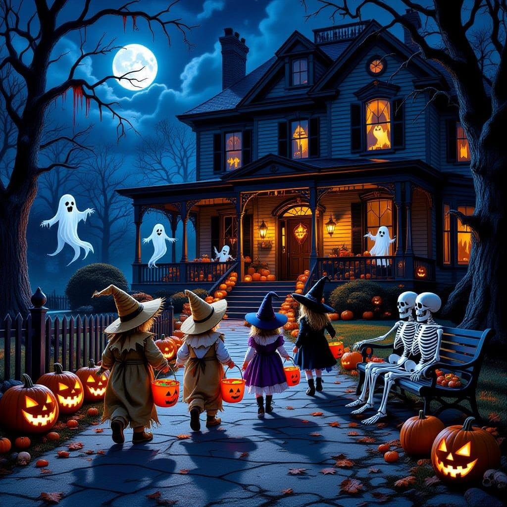 Dark Fantasy Halloween Scene: Twisted Trick-or-Treat