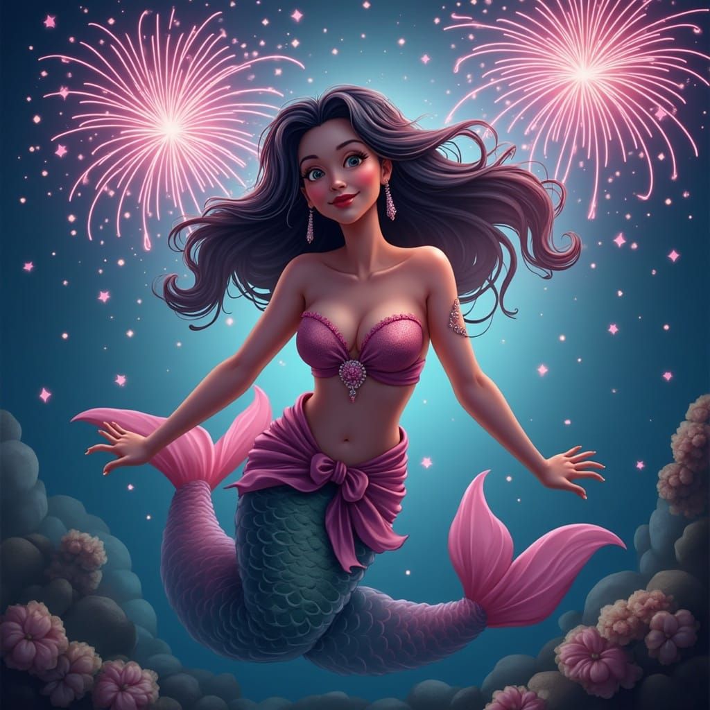 Mermaid Portrait Celebrating New Year in Vibrant Colors