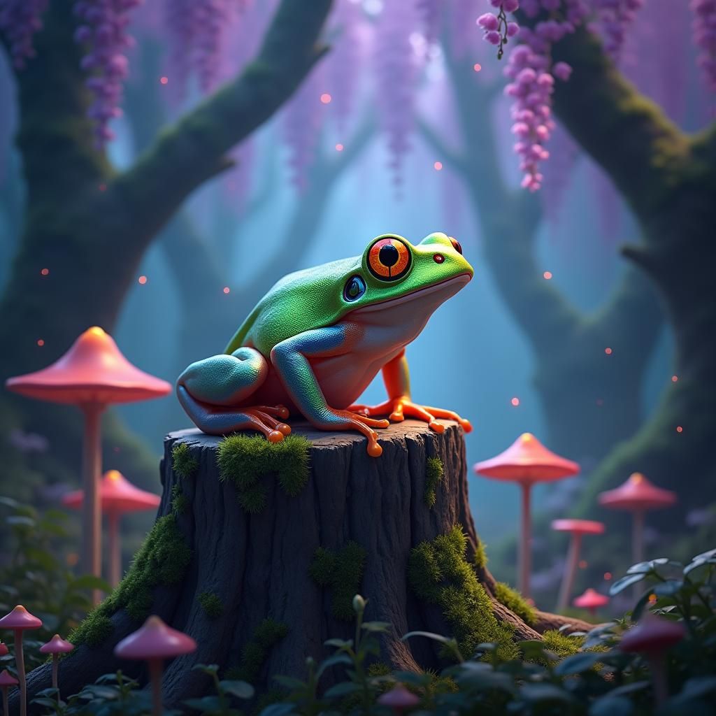 Iridescent Frog in Mystical Forest, Photorealistic Matte Pai...