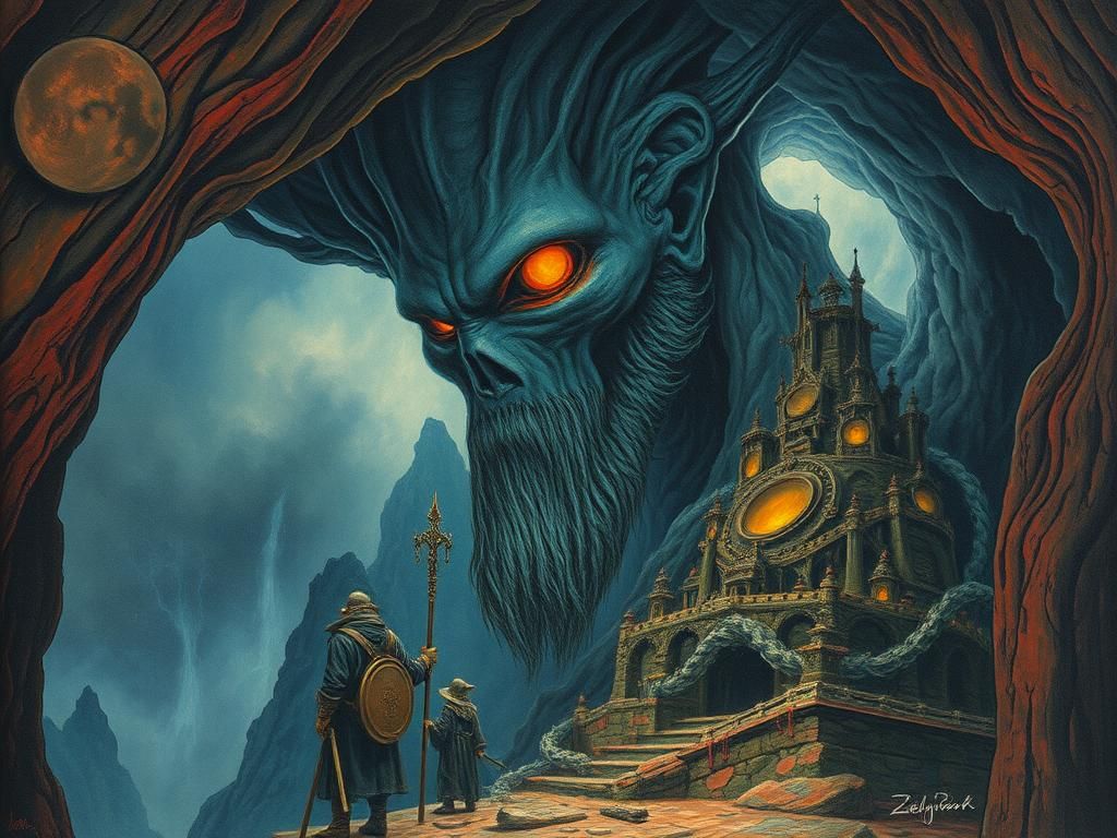 Surreal Warrior Hibernating in Fantasy Cave