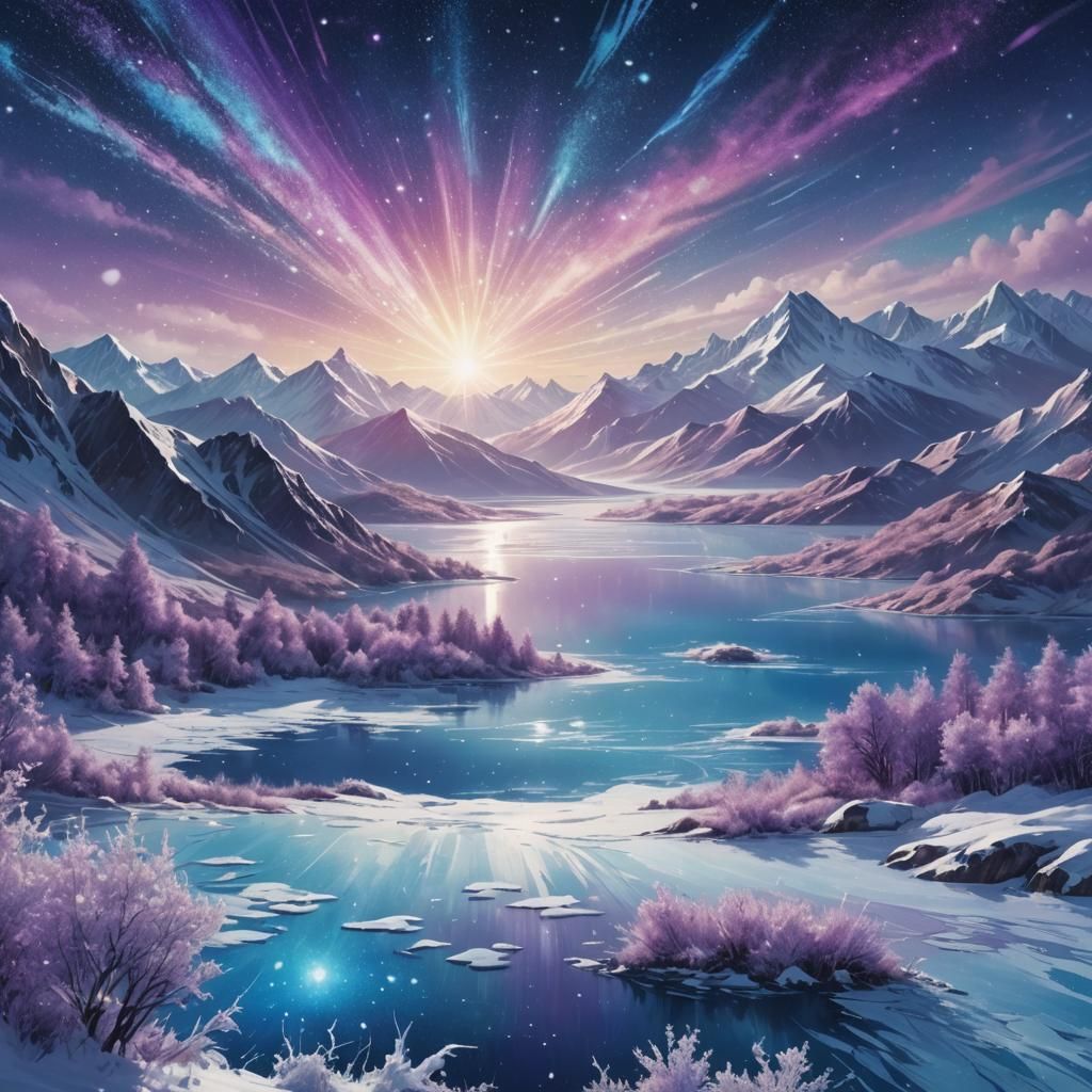 Frozen Lake: Cosmic Mixed Media Landscape