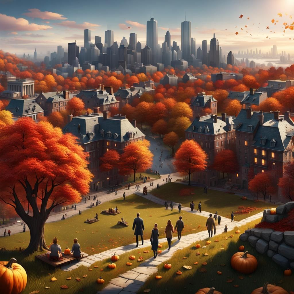 Autumn City Picnic: Detailed Matte Painting
