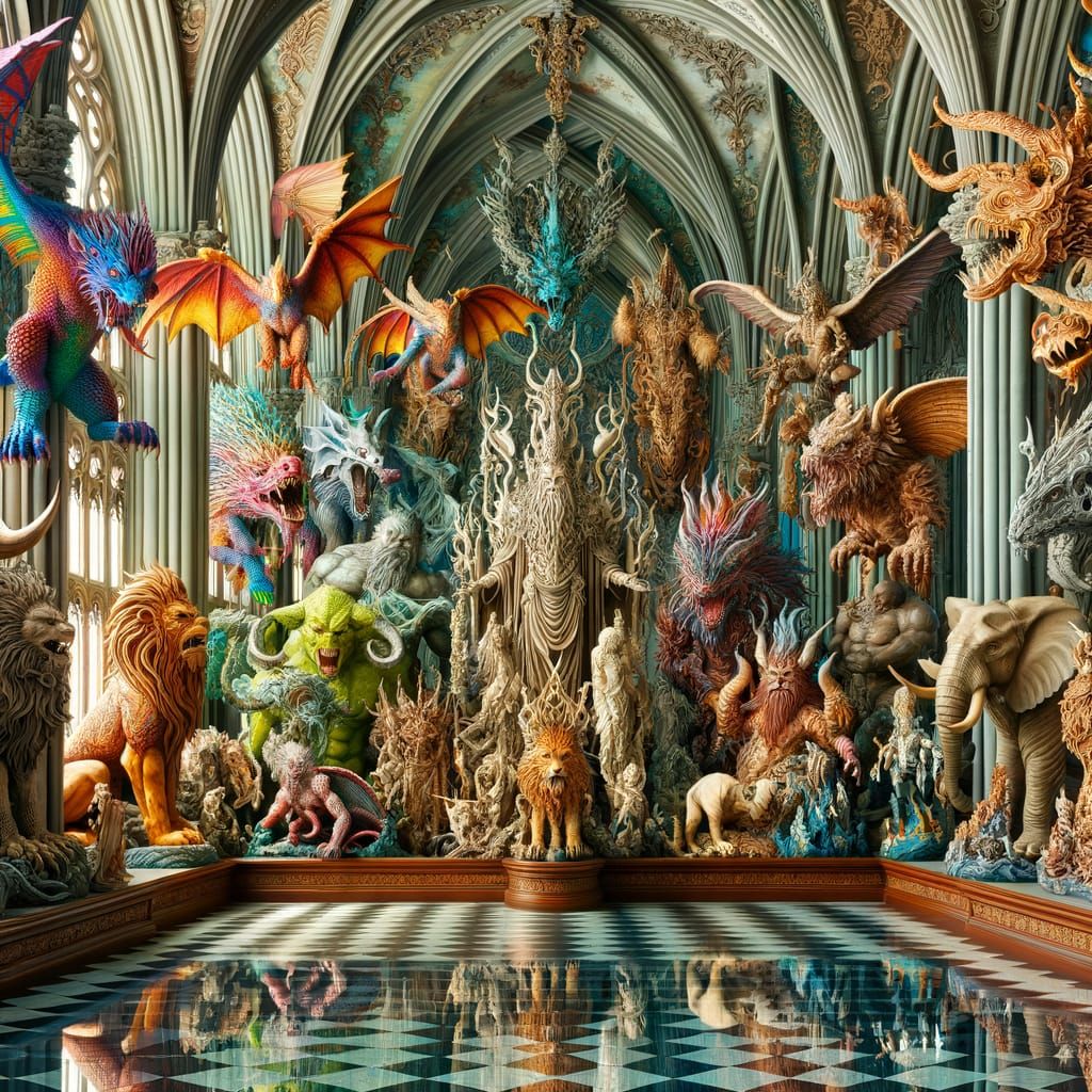 Ornate Gothic Gallery of Mythological Carvings