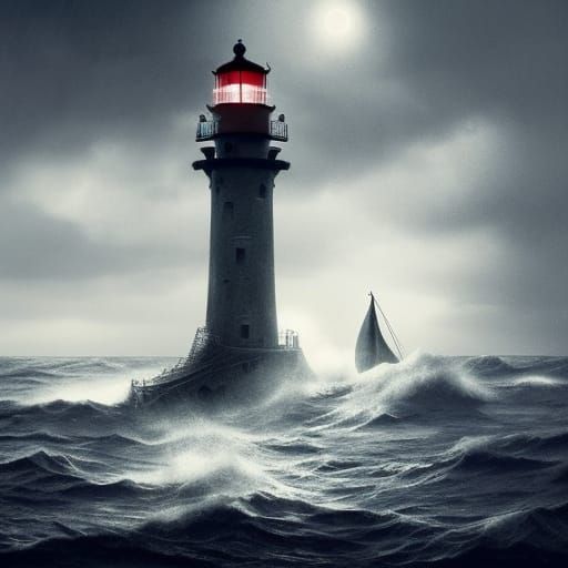 Stormy Night: Lighthouse and Shipwreck in Digital Painting