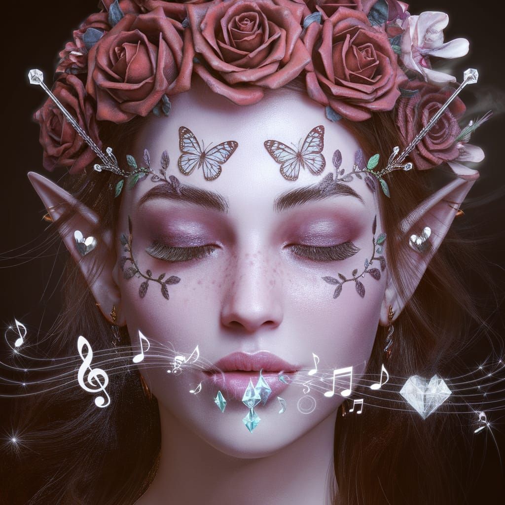 Woman with Butterfly Eyes and Floral Mask