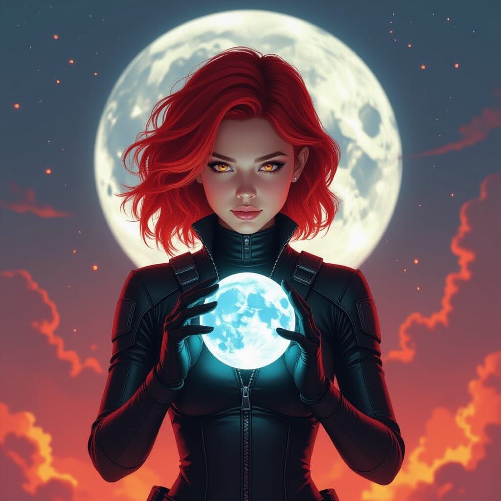 Girl in Black Suit with Lunar Energy Orb