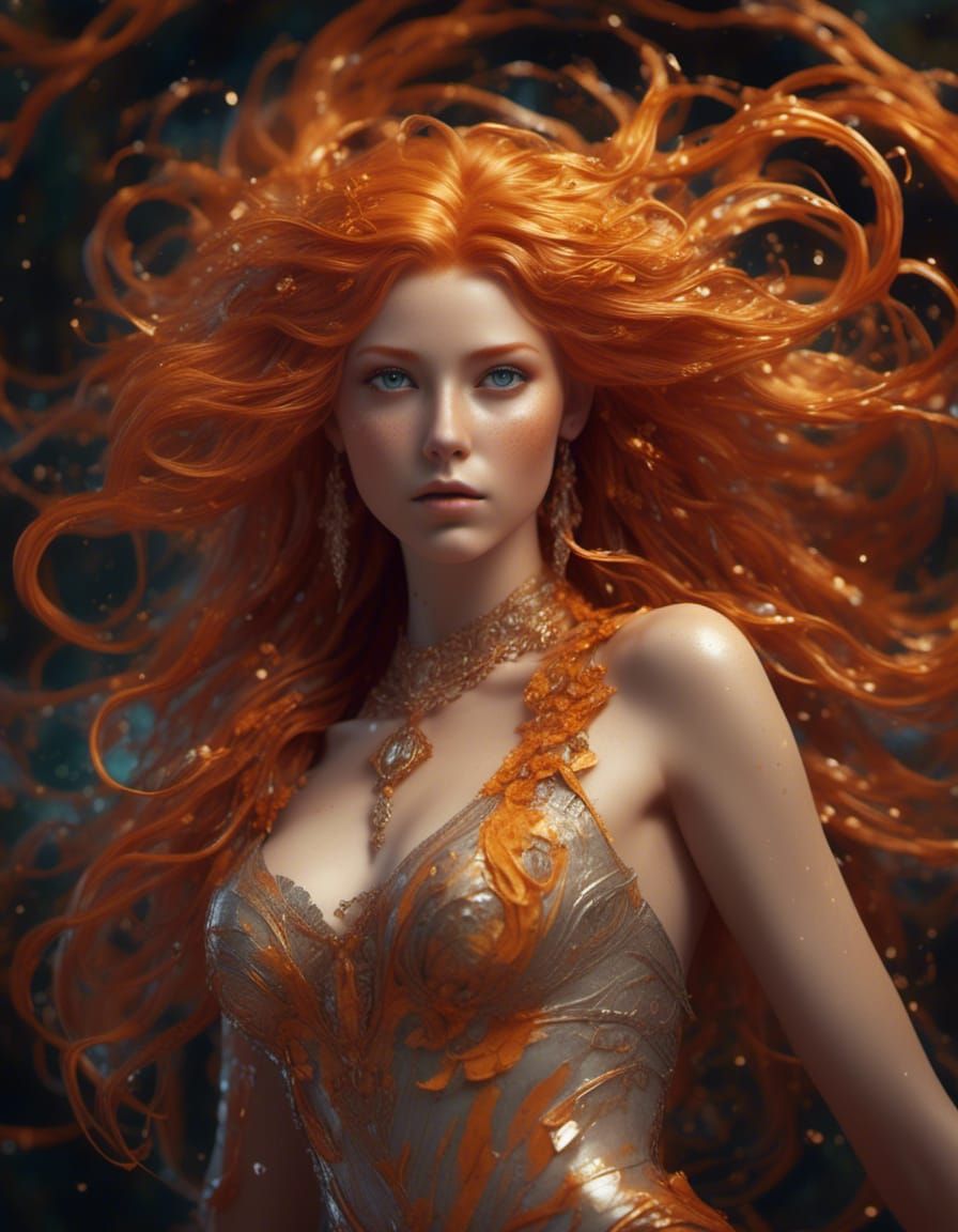 Orange Haired Woman: Dark Fantasy Art Nouveau Portrait