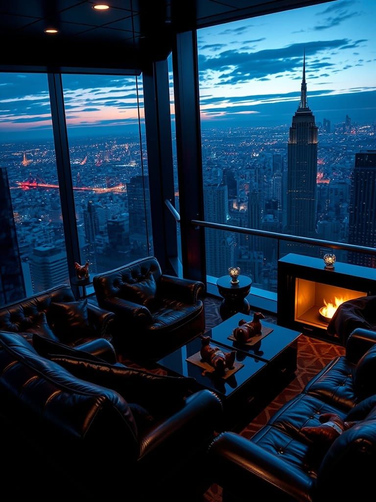 Catwoman's Luxurious Penthouse Lair in Film Noir Style