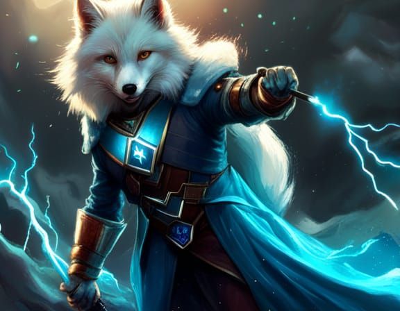 Arctic Fox Superhero Manipulating Lightning