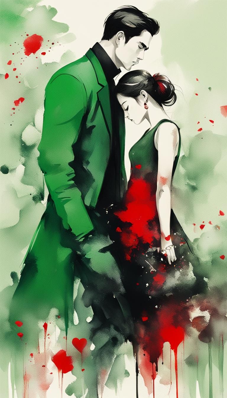 Minimalist Ink Painting of Kissing Couple