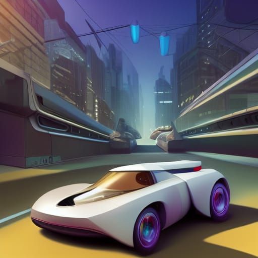 Futuristic Car on a Road: 3D Digital Art